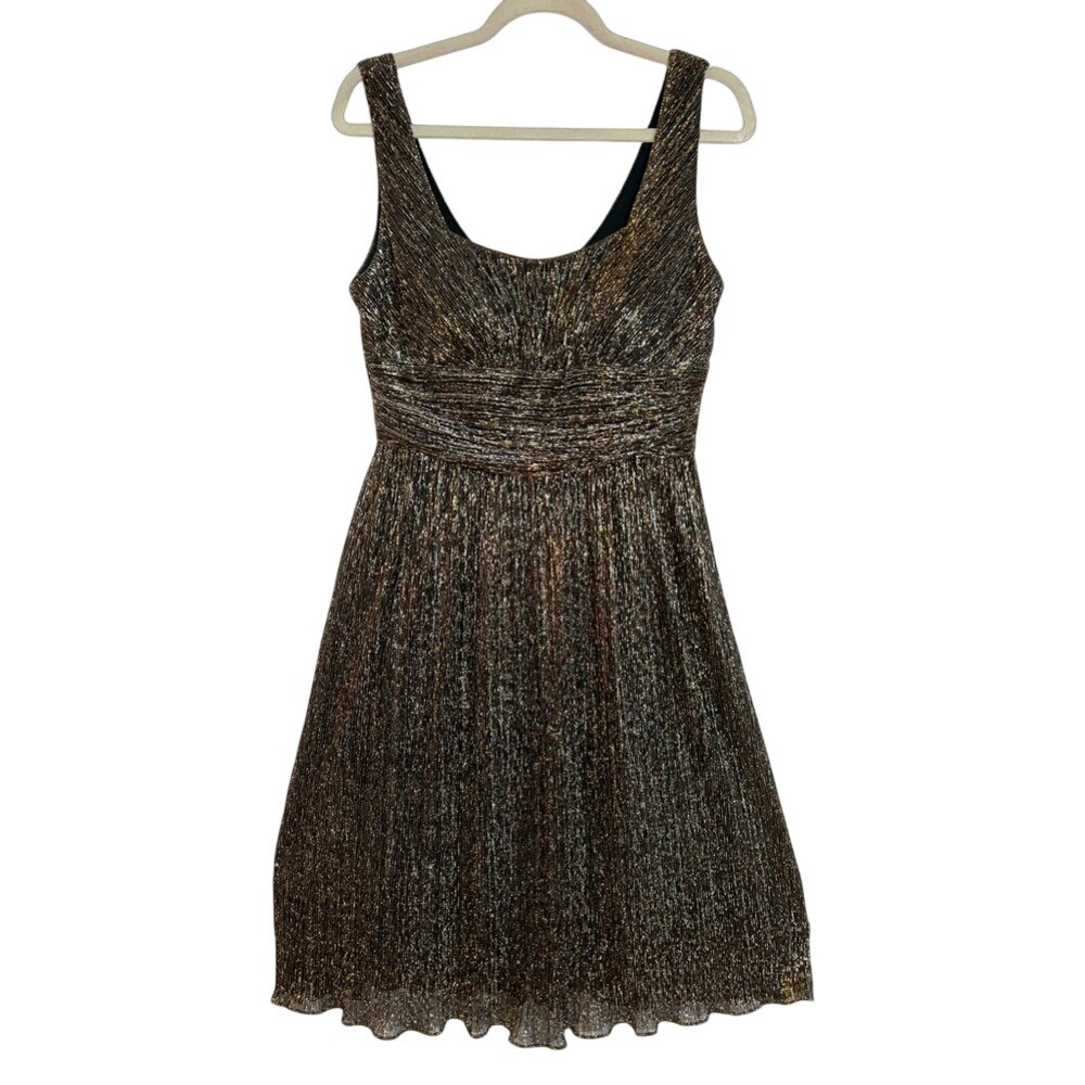 Joseph Ribkoff 10 Metallic Gold Silver Copper Cocktail Formal Party Dress